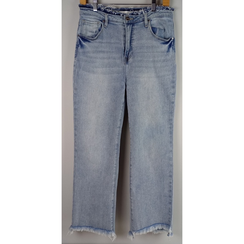 Risen Los Angeles Juniors 13 Blue Stretch Distressed Hem High Rise Denim Jeans